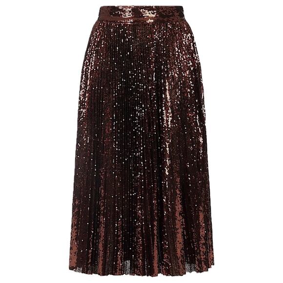 NWT Dolce & Gabbana Bronze Sequin Pleated Long Skirt IT 46 US XL - Picture 1 of 9
